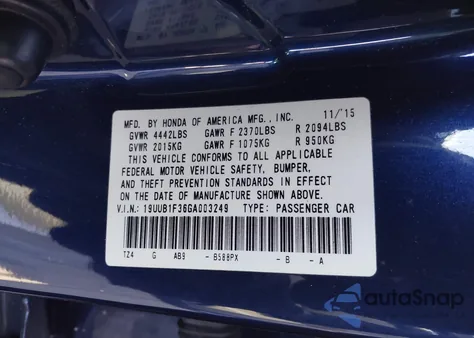 2016 Acura Tlx из США, поврежденный, VIN 19UUB1F36GA003249